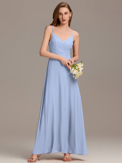 ever REN¨¦|Pleated V-Neck Spaghetti Strap High Slit Bridesmaid Dress