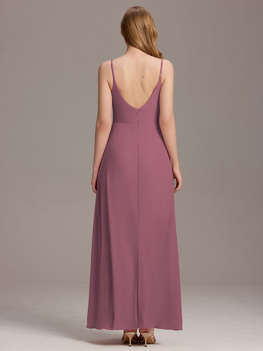 ever REN¨¦|Pleated V-Neck Spaghetti Strap High Slit Bridesmaid Dress