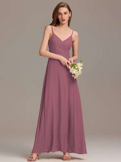 ever REN¨¦|Pleated V-Neck Spaghetti Strap High Slit Bridesmaid Dress