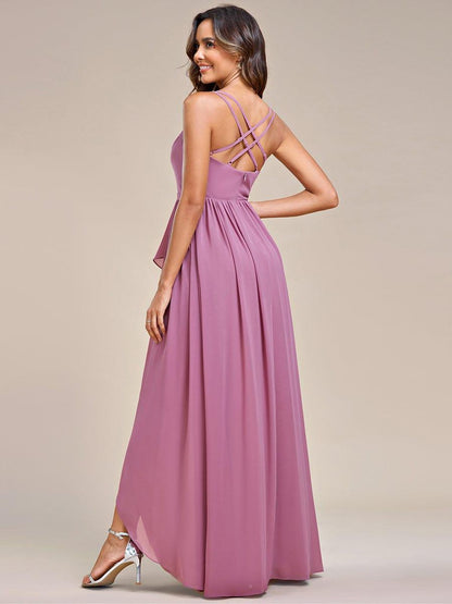 Chiffon Spaghetti Strap Ruffled Front Slit A-Line Bridesmaid Dress
