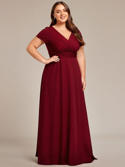 pretty TÉRESA|Plus Size Pleated V-Neck Short Sleeves Empire Waist A-Line Bridesmaid Dress