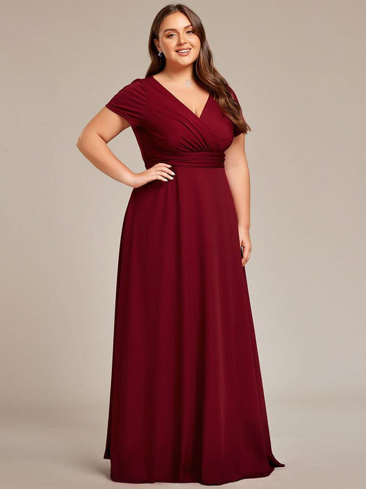 pretty TÉRESA|Plus Size Pleated V-Neck Short Sleeves Empire Waist A-Line Bridesmaid Dress