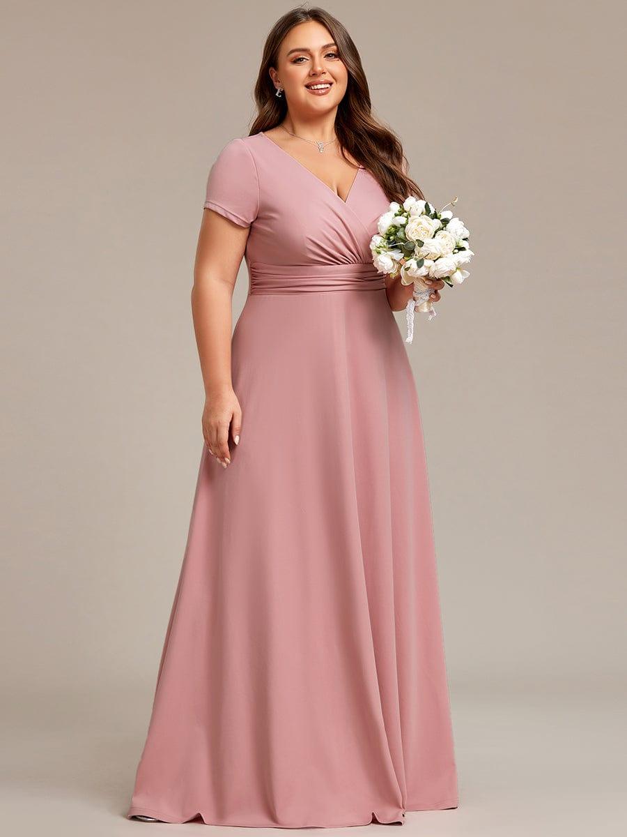 pretty TÉRESA|Plus Size Pleated V-Neck Short Sleeves Empire Waist A-Line Bridesmaid Dress