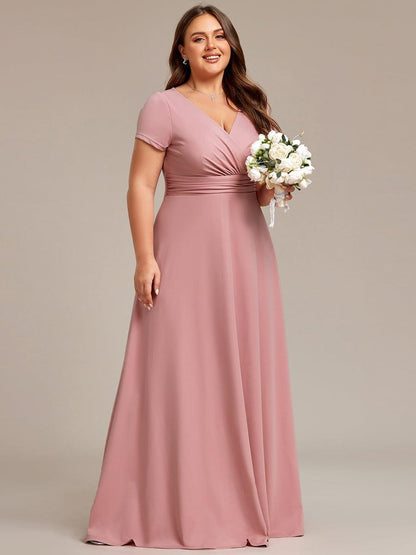 pretty TÉRESA|Plus Size Pleated V-Neck Short Sleeves Empire Waist A-Line Bridesmaid Dress