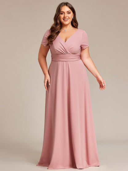 pretty TÉRESA|Plus Size Pleated V-Neck Short Sleeves Empire Waist A-Line Bridesmaid Dress