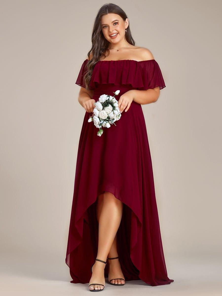 Plus Size Flowy Chiffon High-Low Off The Shoulder Bridesmaid Dress
