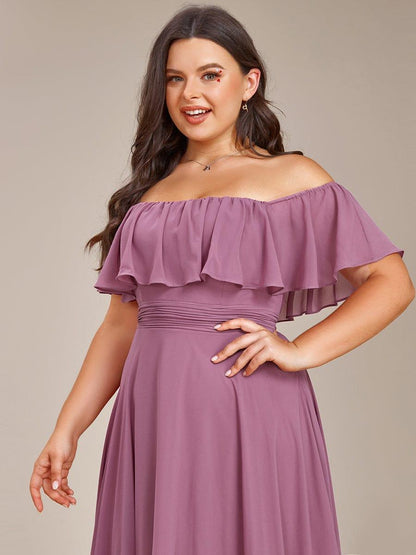 Plus Size Flowy Chiffon High-Low Off The Shoulder Bridesmaid Dress