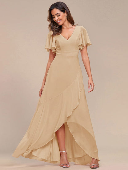 ever OREE|Ruffles Sleeve V-Neck Chiffon Bridesmaid Dress