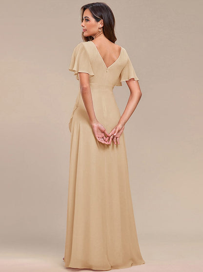 ever OREE|Ruffles Sleeve V-Neck Chiffon Bridesmaid Dress