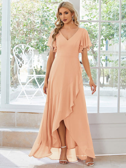 ever OREE|Ruffles Sleeve V-Neck Chiffon Bridesmaid Dress