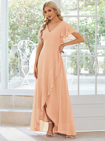 ever OREE|Ruffles Sleeve V-Neck Chiffon Bridesmaid Dress