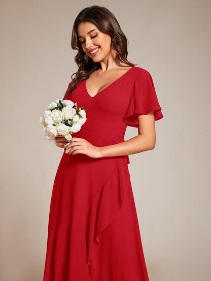 ever OREE|Ruffles Sleeve V-Neck Chiffon Bridesmaid Dress