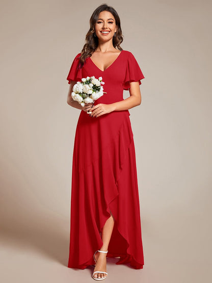 ever OREE|Ruffles Sleeve V-Neck Chiffon Bridesmaid Dress