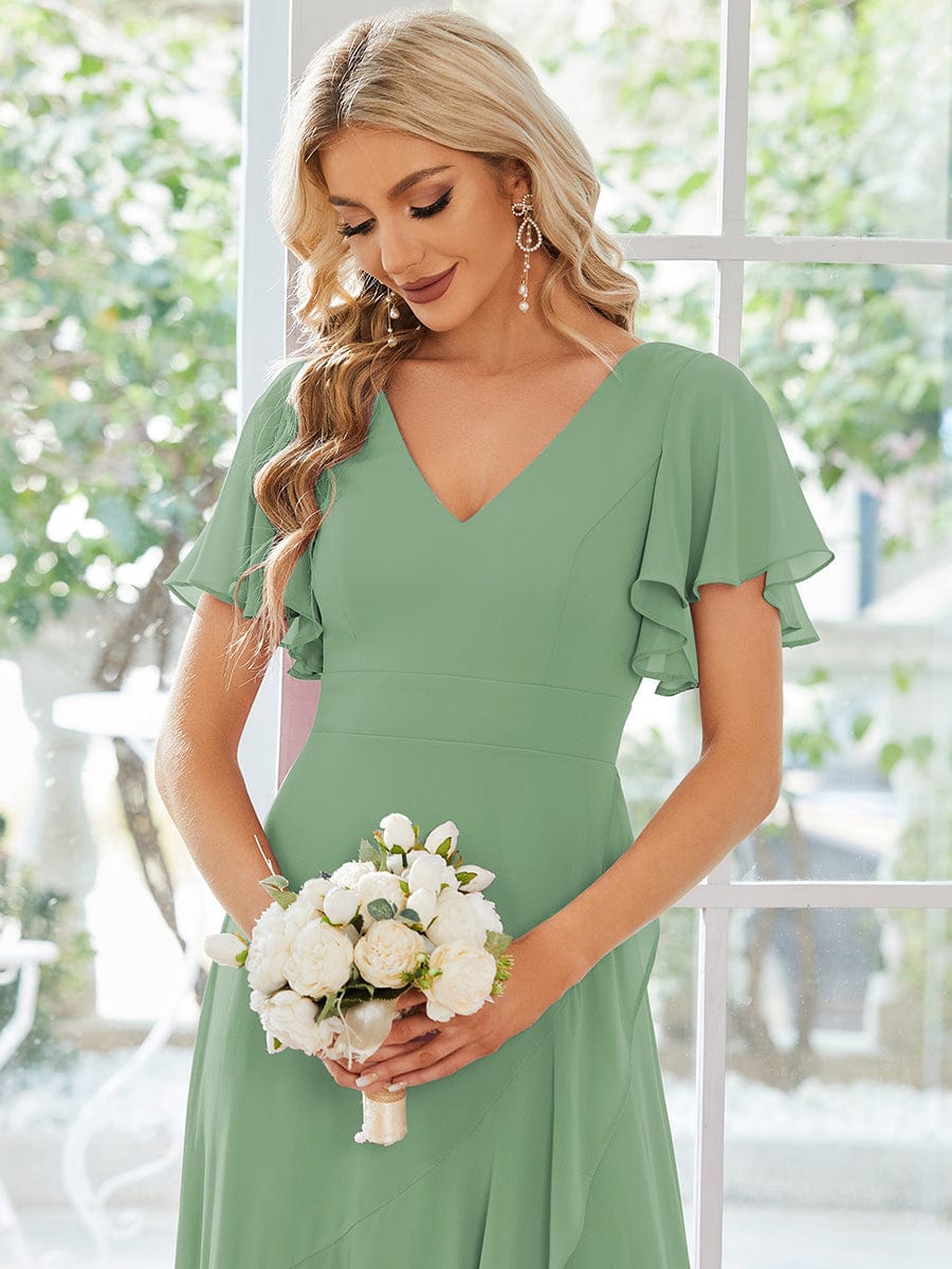 ever OREE|Ruffles Sleeve V-Neck Chiffon Bridesmaid Dress