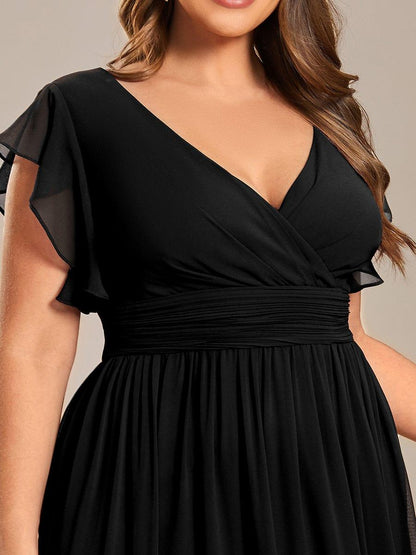 pretty LILYANA|Plus Size Chiffon Pleated A-Line Back Cutout Bridesmaid Dress