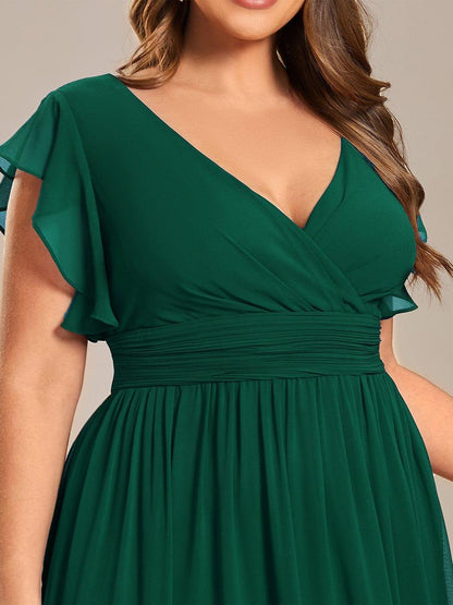 pretty LILYANA|Plus Size Chiffon Pleated A-Line Back Cutout Bridesmaid Dress