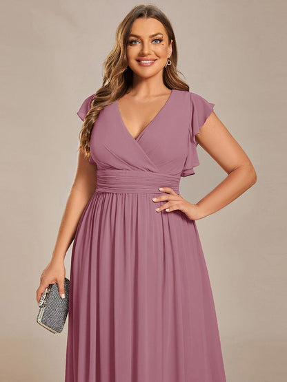 pretty LILYANA|Plus Size Chiffon Pleated A-Line Back Cutout Bridesmaid Dress