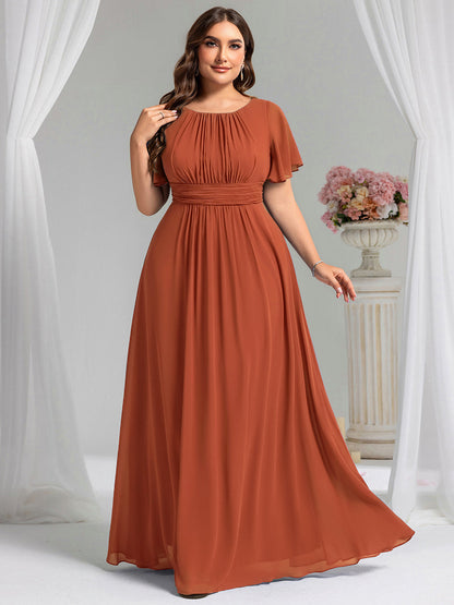 pretty KIMORA|Plus Size Simple Chiffon Pleated A-Line Bridesmaid Dress