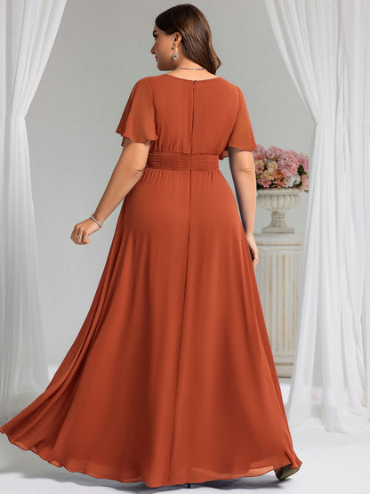 pretty KIMORA|Plus Size Simple Chiffon Pleated A-Line Bridesmaid Dress