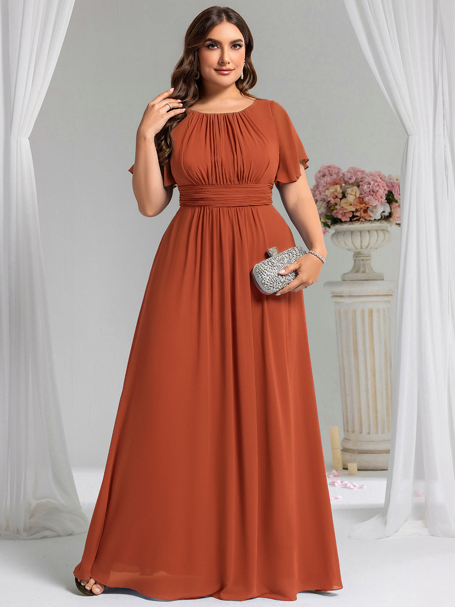 pretty KIMORA|Plus Size Simple Chiffon Pleated A-Line Bridesmaid Dress