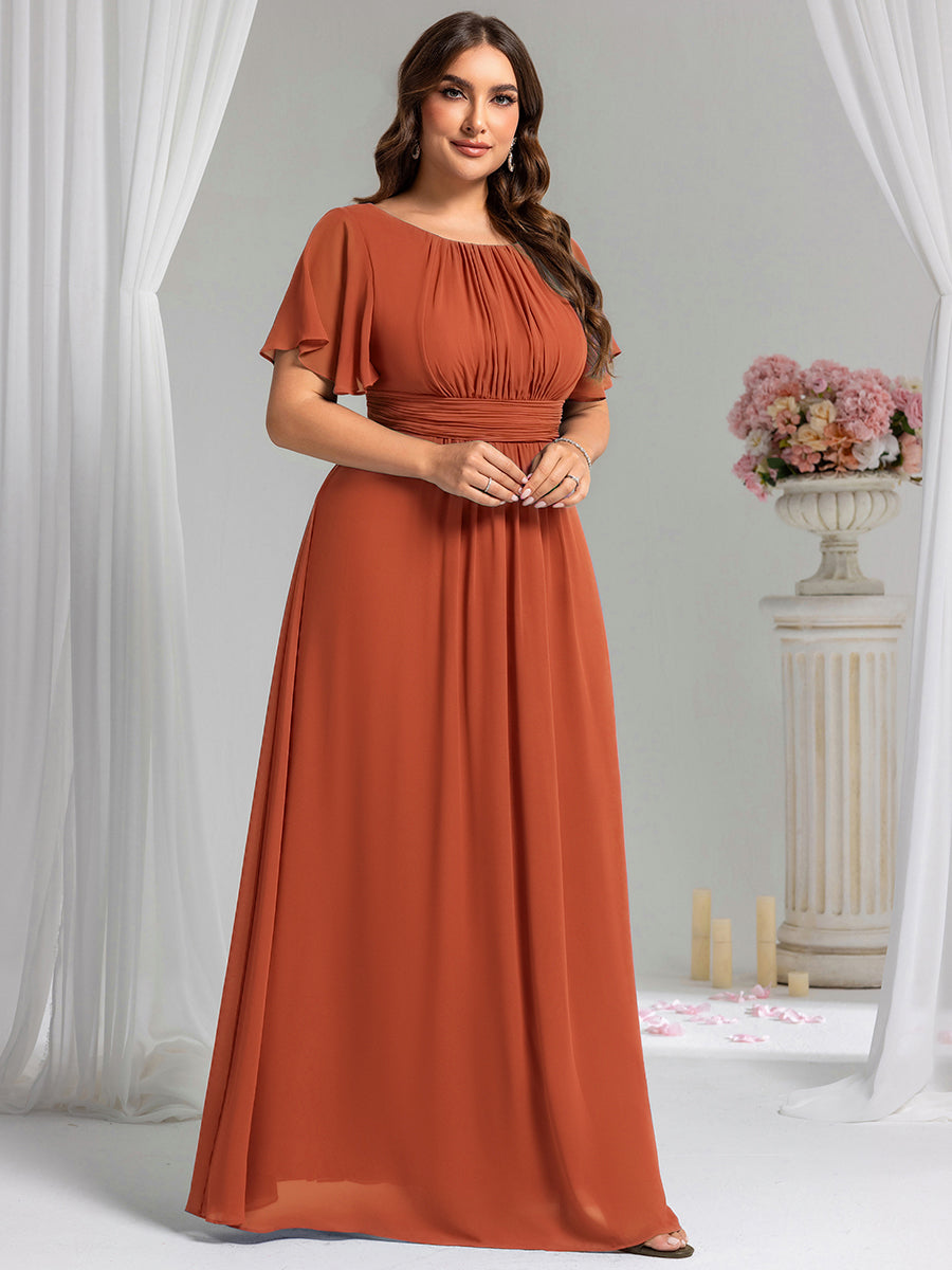 pretty KIMORA|Plus Size Simple Chiffon Pleated A-Line Bridesmaid Dress