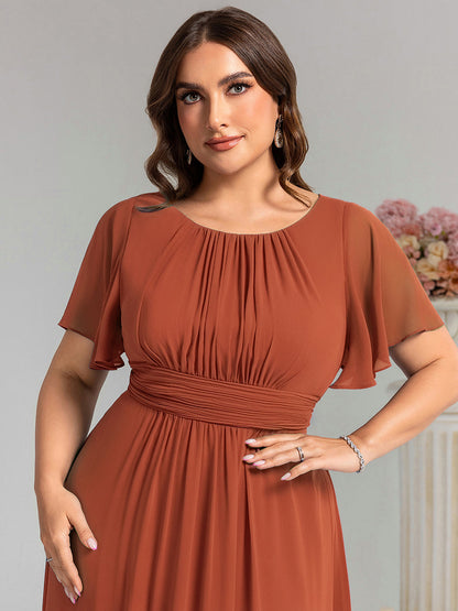 pretty KIMORA|Plus Size Simple Chiffon Pleated A-Line Bridesmaid Dress