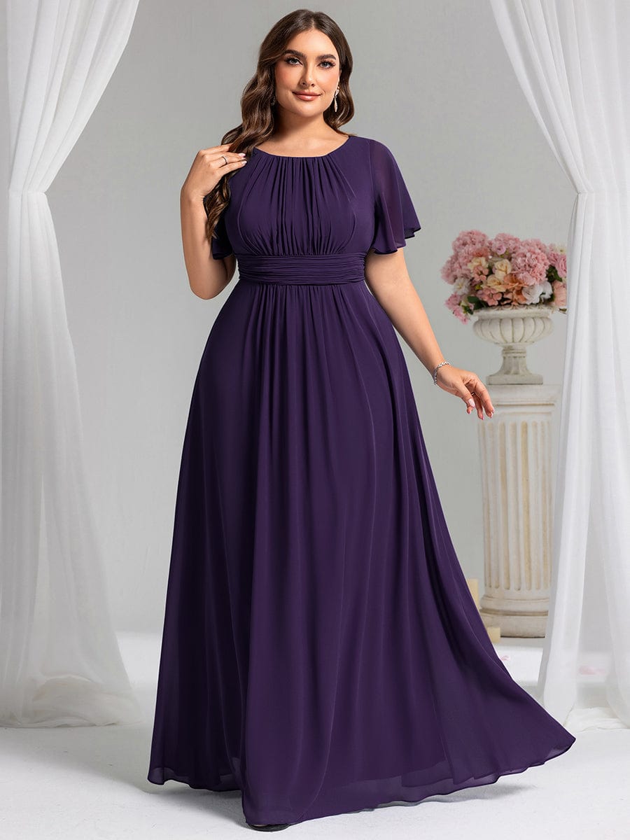 pretty KIMORA|Plus Size Simple Chiffon Pleated A-Line Bridesmaid Dress