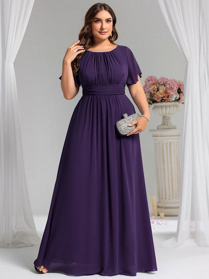 pretty KIMORA|Plus Size Simple Chiffon Pleated A-Line Bridesmaid Dress