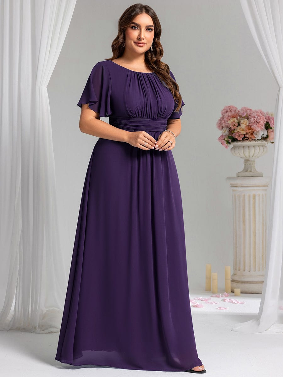 pretty KIMORA|Plus Size Simple Chiffon Pleated A-Line Bridesmaid Dress