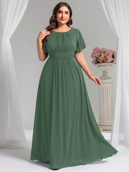 pretty KIMORA|Plus Size Simple Chiffon Pleated A-Line Bridesmaid Dress