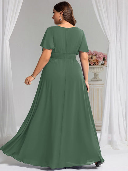pretty KIMORA|Plus Size Simple Chiffon Pleated A-Line Bridesmaid Dress