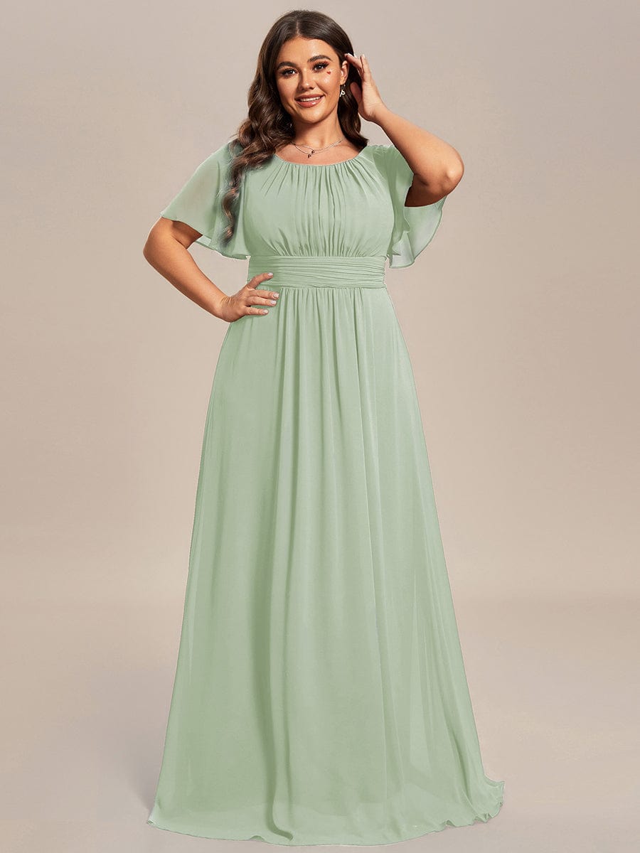 pretty KIMORA|Plus Size Simple Chiffon Pleated A-Line Bridesmaid Dress