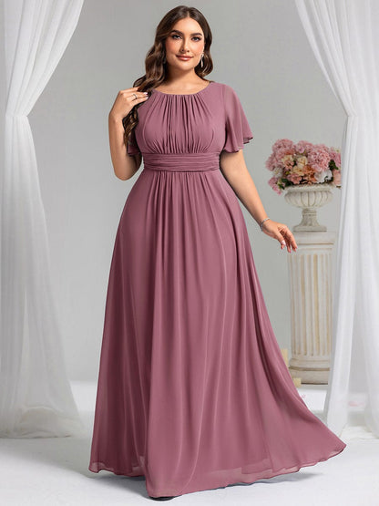 pretty KIMORA|Plus Size Simple Chiffon Pleated A-Line Bridesmaid Dress