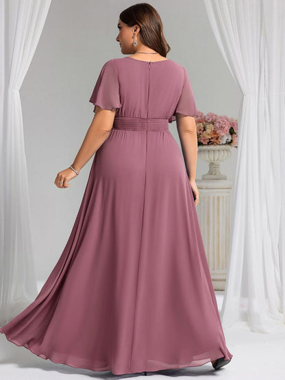 pretty KIMORA|Plus Size Simple Chiffon Pleated A-Line Bridesmaid Dress