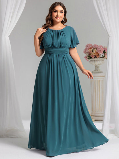 pretty KIMORA|Plus Size Simple Chiffon Pleated A-Line Bridesmaid Dress