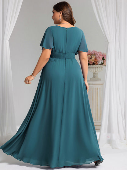 pretty KIMORA|Plus Size Simple Chiffon Pleated A-Line Bridesmaid Dress