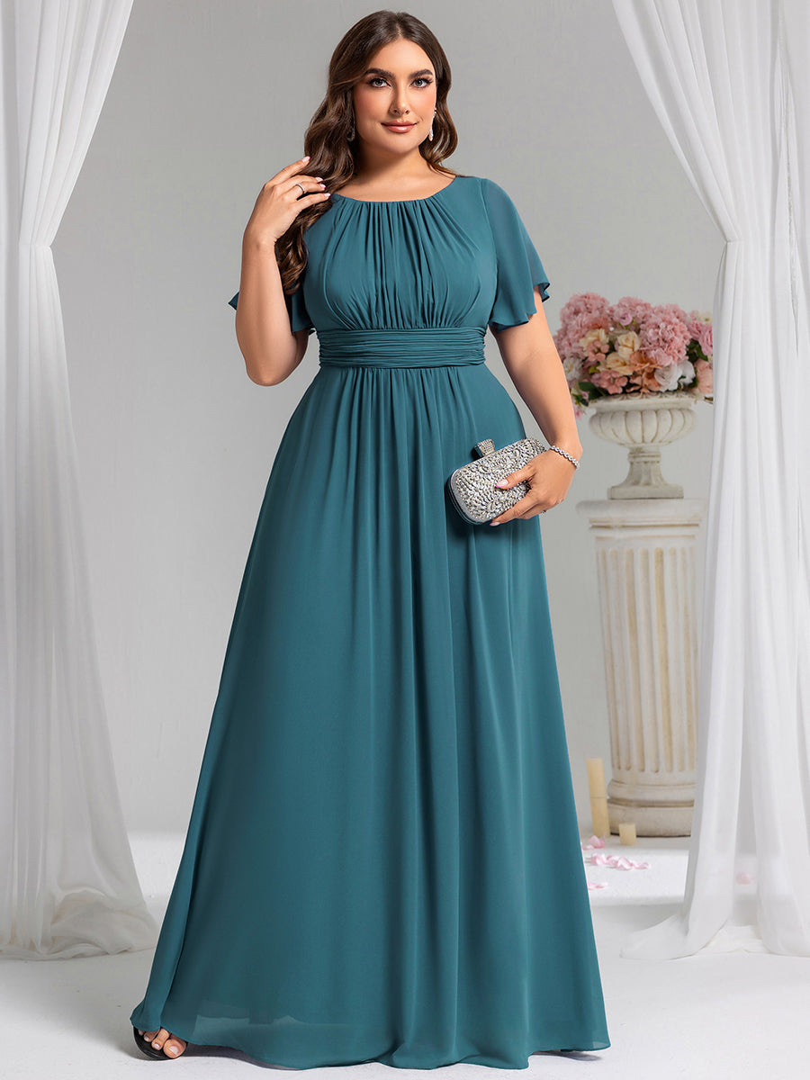 pretty KIMORA|Plus Size Simple Chiffon Pleated A-Line Bridesmaid Dress