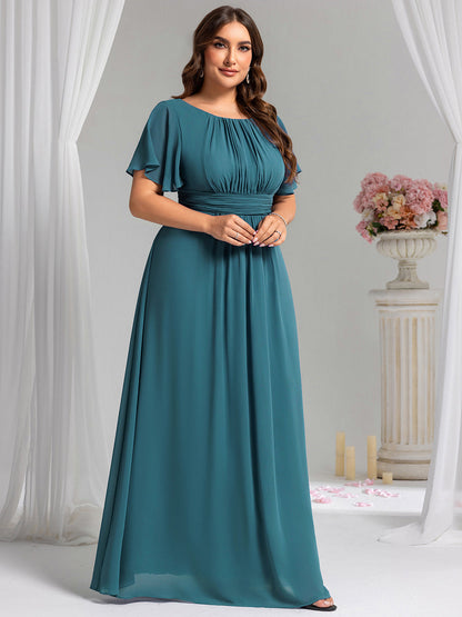 pretty KIMORA|Plus Size Simple Chiffon Pleated A-Line Bridesmaid Dress