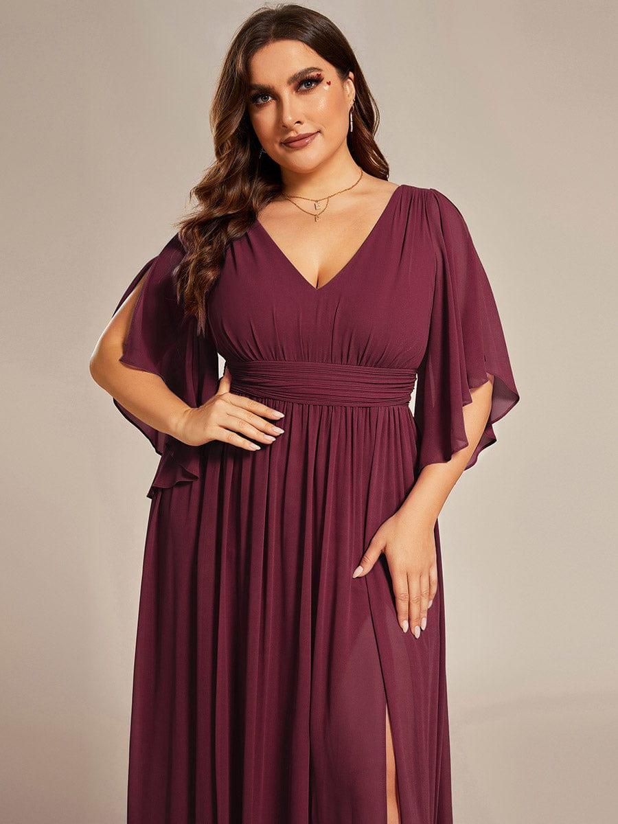 pretty ELYAN|Plus Size Half Sleeve Pleated A-Line V-Neck Chiffon Bridesmaid Dress