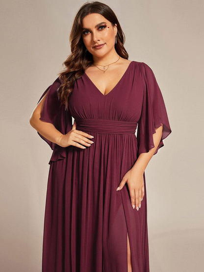 pretty ELYAN|Plus Size Half Sleeve Pleated A-Line V-Neck Chiffon Bridesmaid Dress