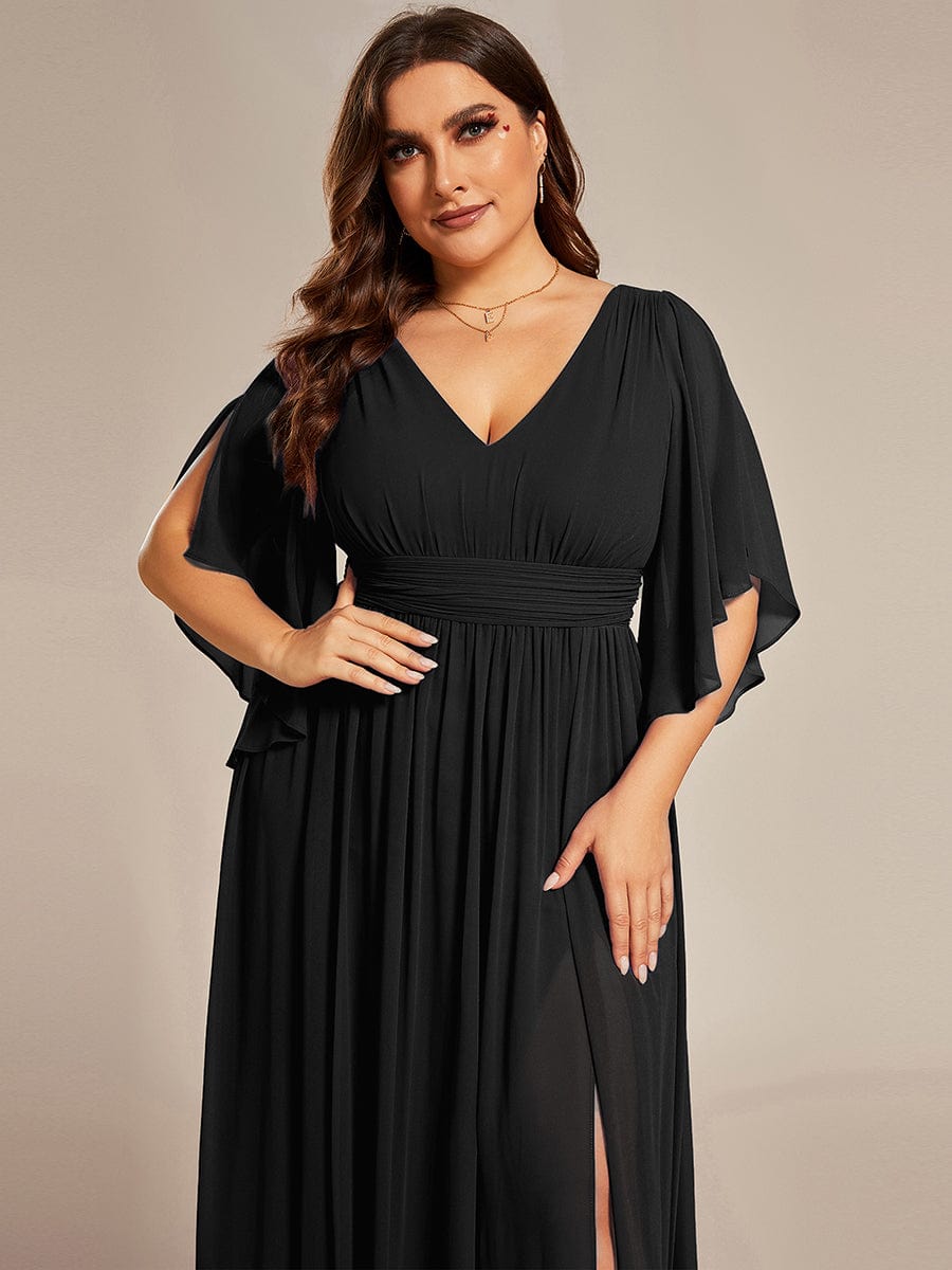 pretty ELYAN|Plus Size Half Sleeve Pleated A-Line V-Neck Chiffon Bridesmaid Dress