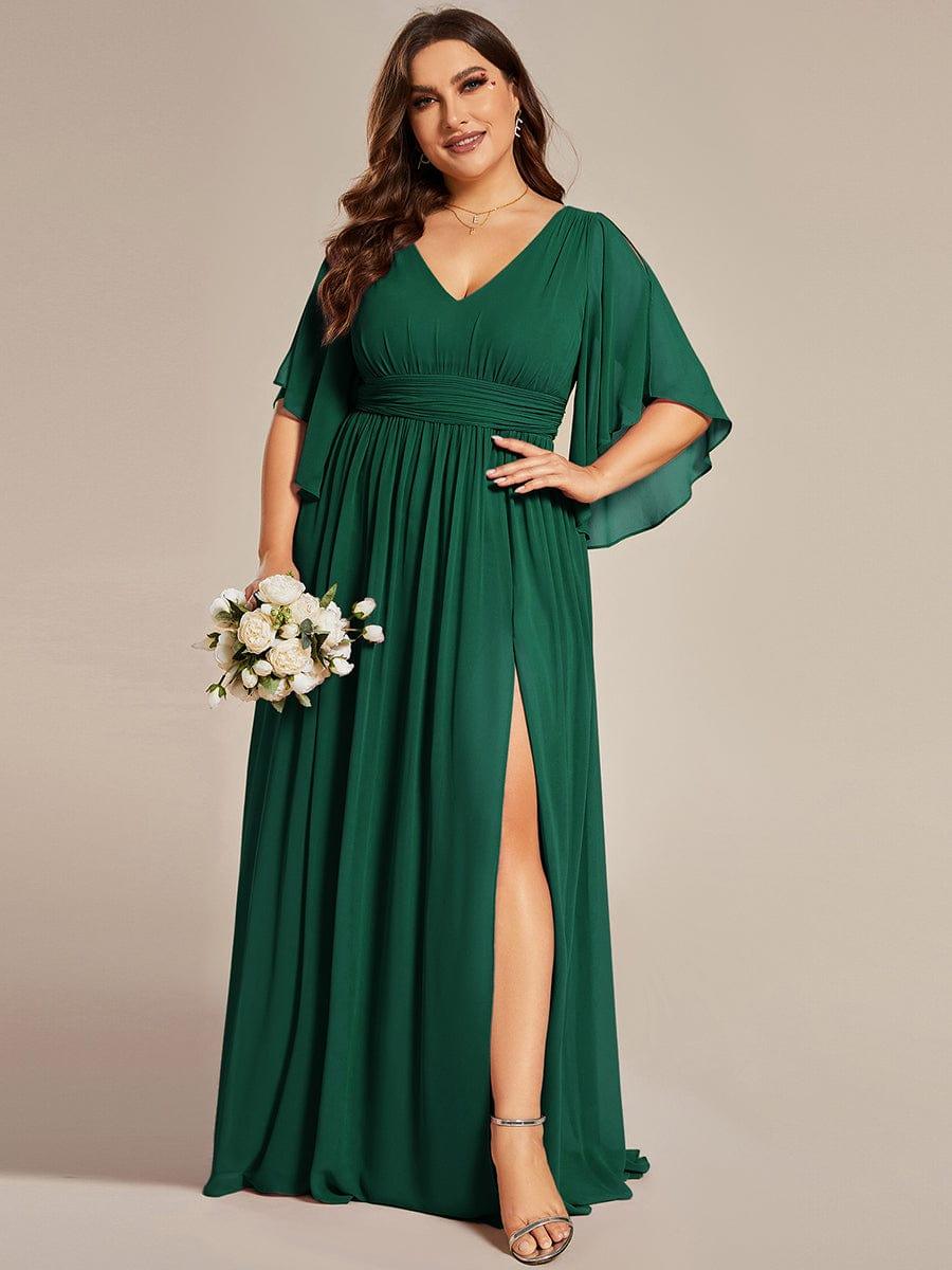 pretty ELYAN|Plus Size Half Sleeve Pleated A-Line V-Neck Chiffon Bridesmaid Dress