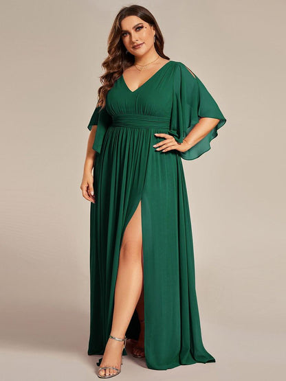 pretty ELYAN|Plus Size Half Sleeve Pleated A-Line V-Neck Chiffon Bridesmaid Dress