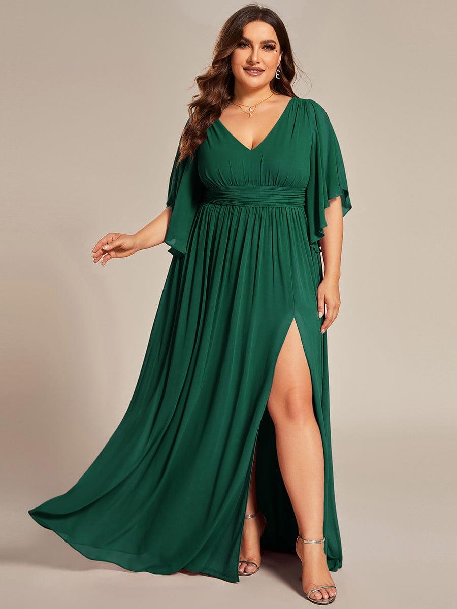 pretty ELYAN|Plus Size Half Sleeve Pleated A-Line V-Neck Chiffon Bridesmaid Dress