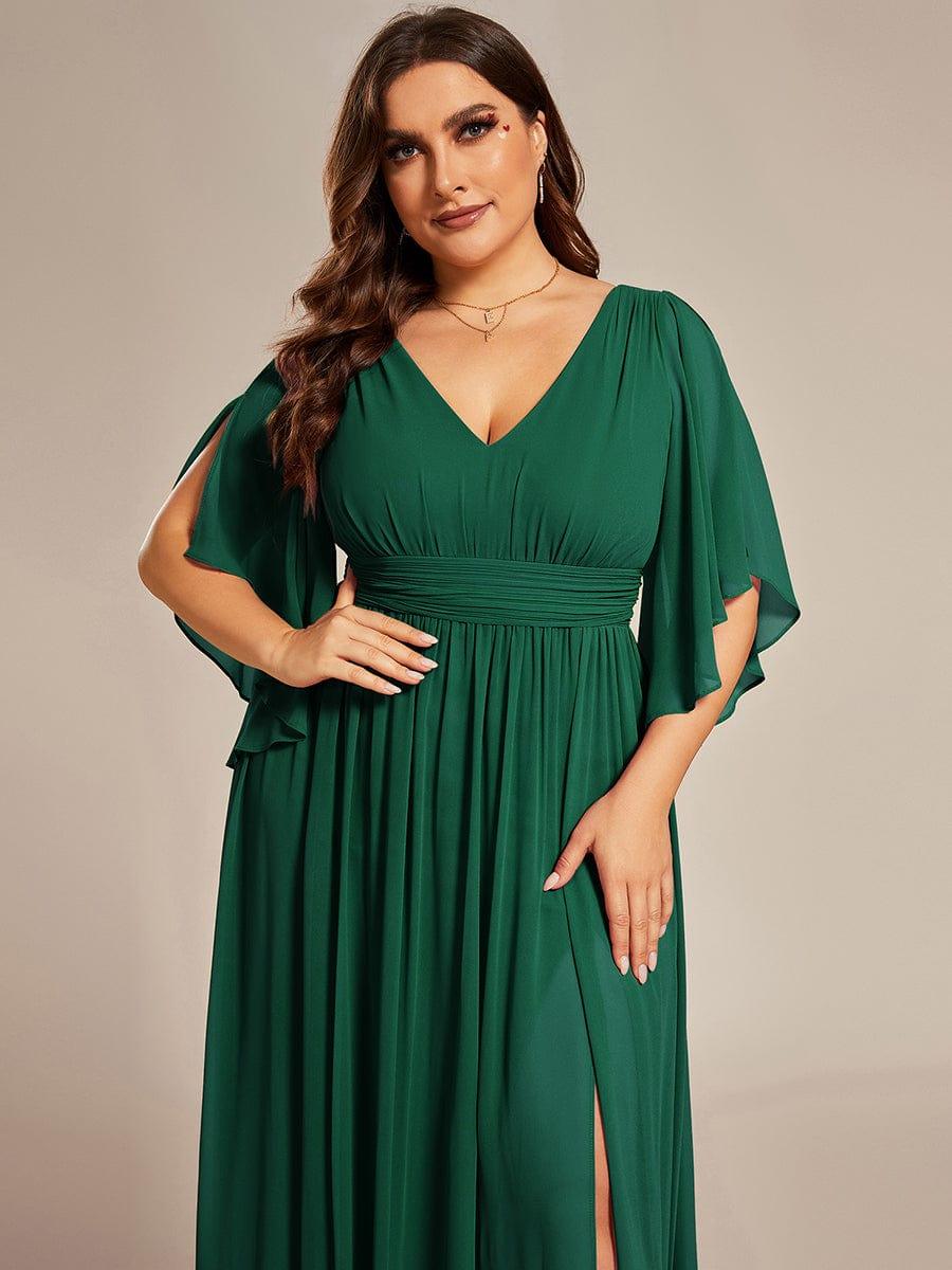 pretty ELYAN|Plus Size Half Sleeve Pleated A-Line V-Neck Chiffon Bridesmaid Dress