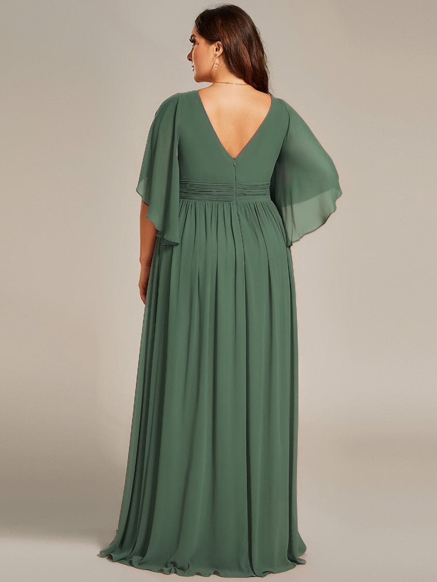 pretty ELYAN|Plus Size Half Sleeve Pleated A-Line V-Neck Chiffon Bridesmaid Dress