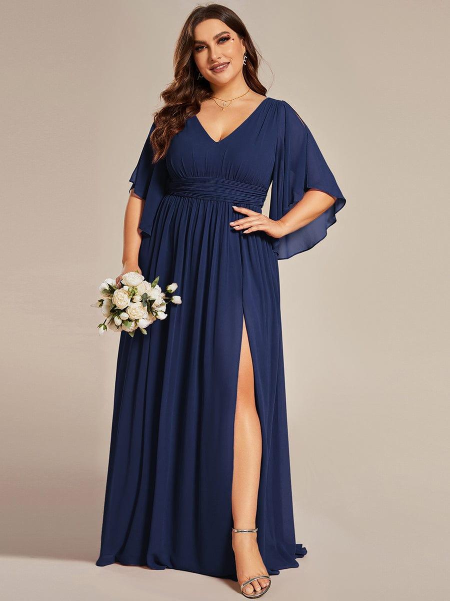 pretty ELYAN|Plus Size Half Sleeve Pleated A-Line V-Neck Chiffon Bridesmaid Dress