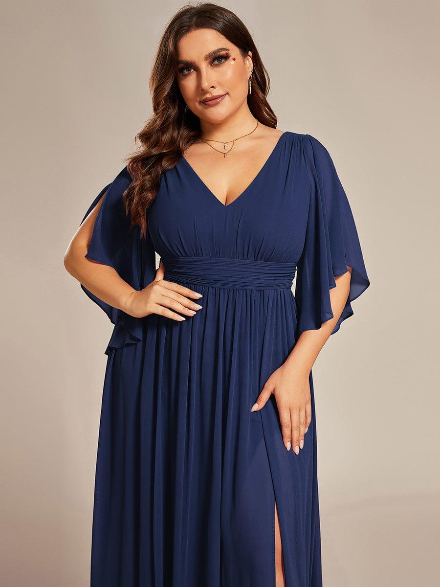 pretty ELYAN|Plus Size Half Sleeve Pleated A-Line V-Neck Chiffon Bridesmaid Dress