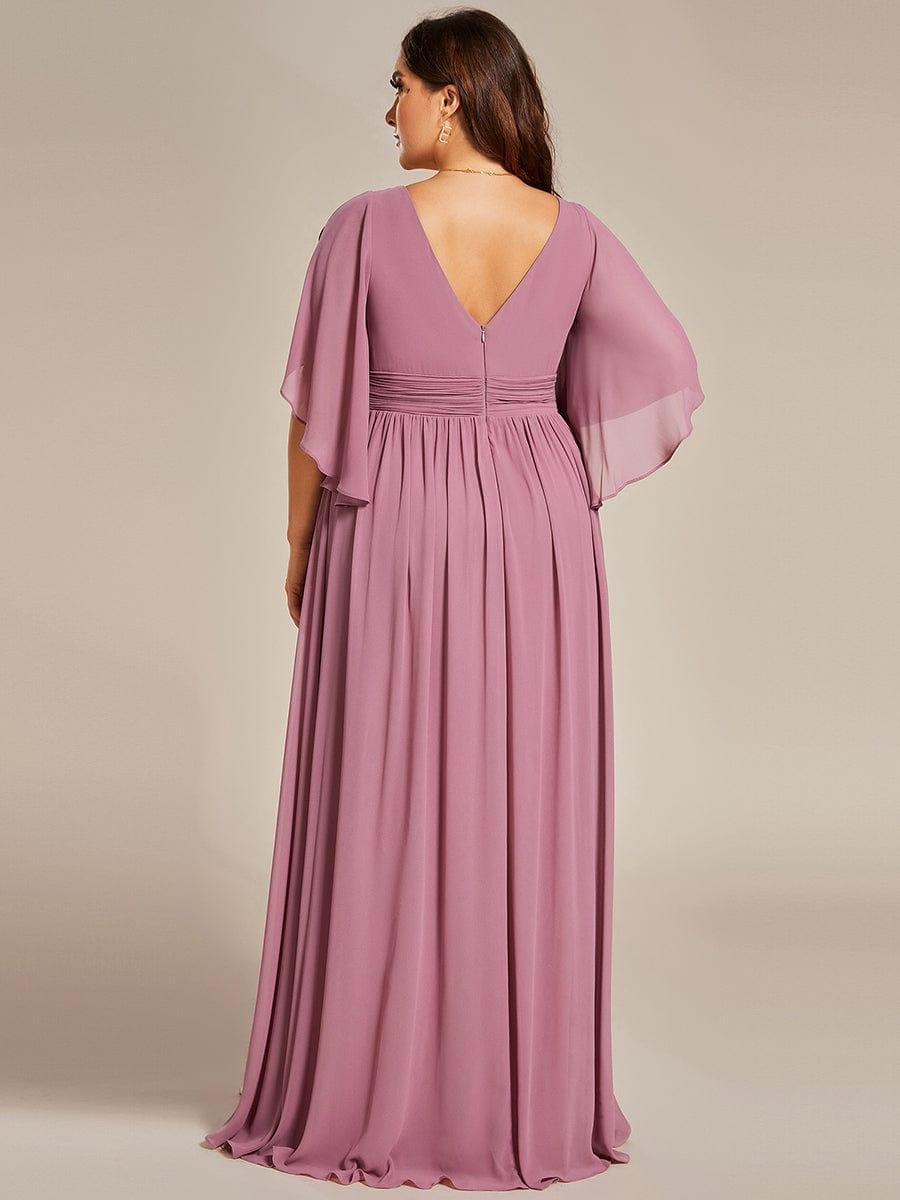 ever ELYAN|Half Sleeve V-Neck Pleated High Slit A-Line Chiffon Bridesmaid Dress