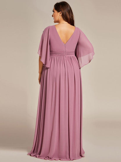 pretty ELYAN|Plus Size Half Sleeve Pleated A-Line V-Neck Chiffon Bridesmaid Dress